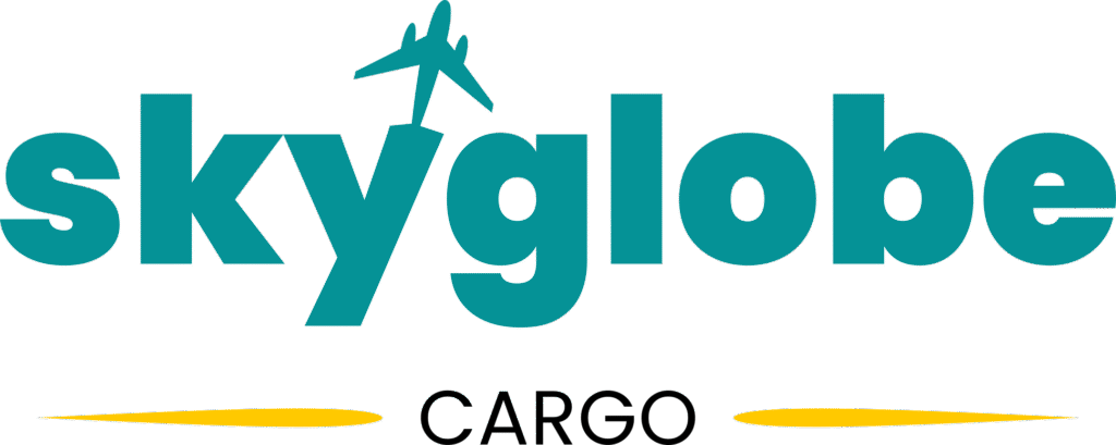 Skyglobe Cargo logo showing "skyglobe" in teal text with a small airplane above the 'g' and the word "CARGO" underlined in yellow underneath.